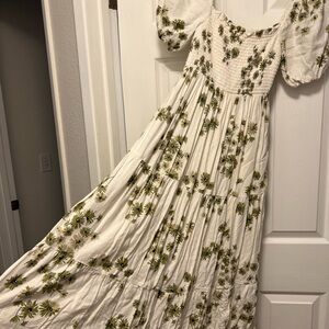 Abercrombie & Fitch White Maxi Sundress with Puff Sleeves